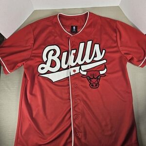 NBA Chicago Bulls Red White Script Button-Up Jersey